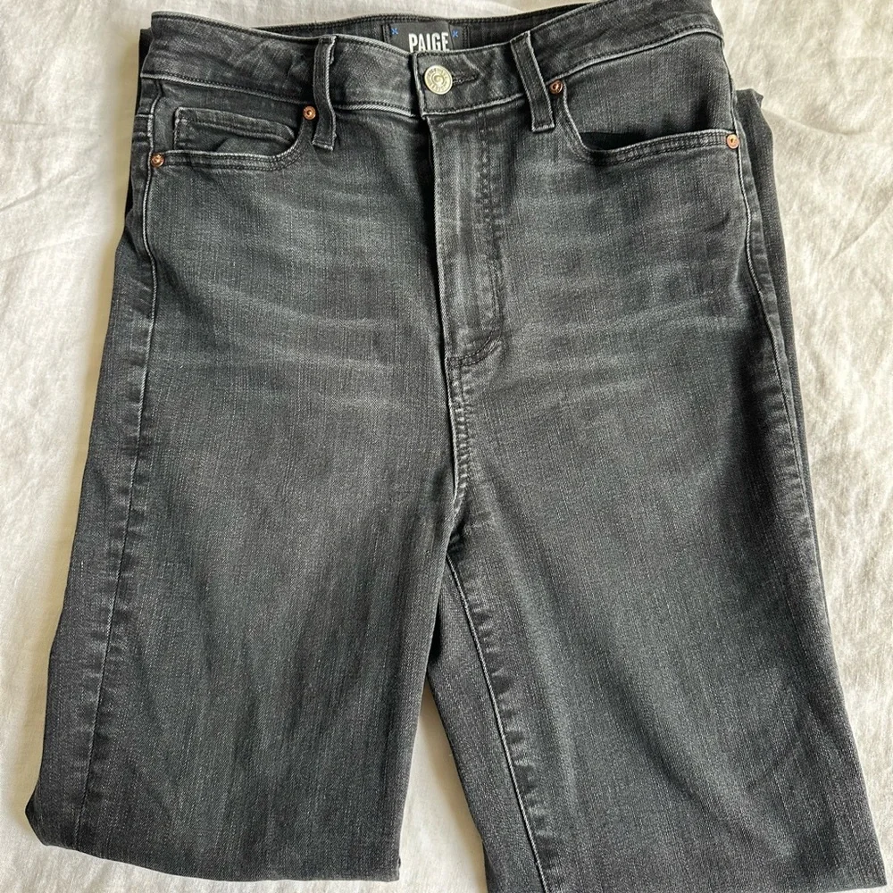 Paige High Rise Straight Ankle Jeans Black Stretch Denim Size 27 - Picture 6 of 12